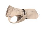 Golden Retriever wearing waterproof softshell dog raincoat with reflective strips